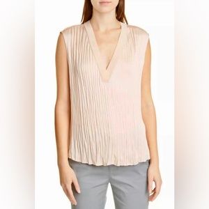 VINCE Crushed Sleeveless Double V-neck Blouse Top Size XL French Rose